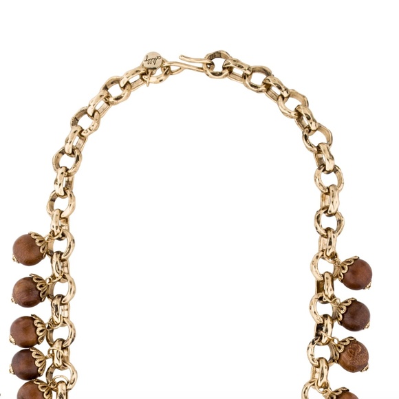 Milly Wood Bead Crystal Elephant Statement Chunky Gold Necklace - Picture 2 of 3